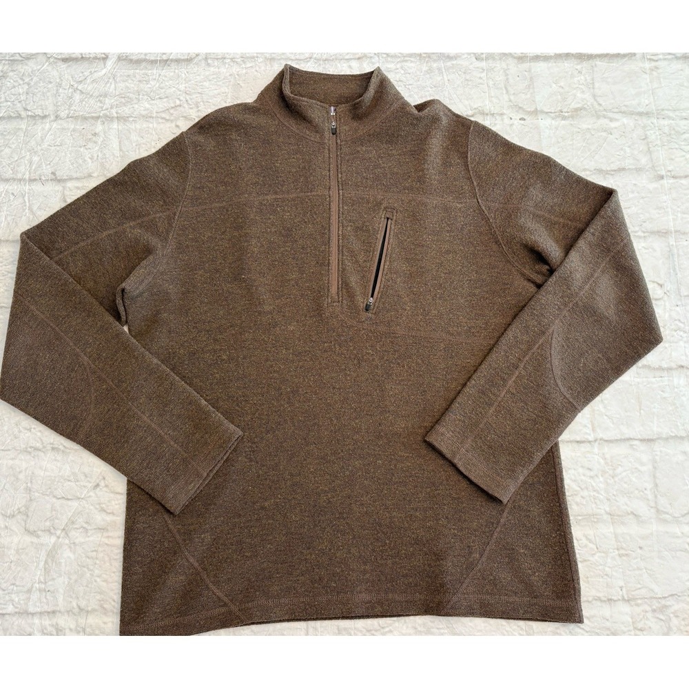 Ibex Sweater Mens Brown L Merino Wool 1/4 Zip Mock Neck Pullover USA